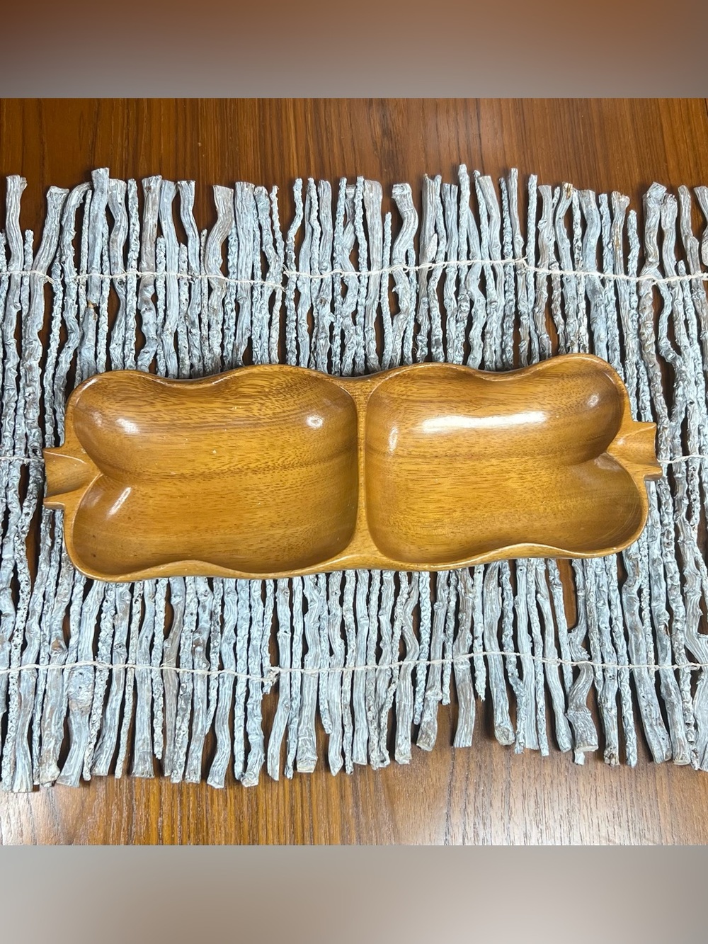 VTG Waikiki Woods Monkey Pod Wood Divided Tray MCM Hawaiian Tiki Serving Dish